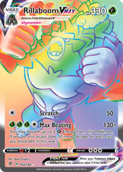 Rillaboom VMAX 193/192 Rare Rainbow card from Rebel Clash