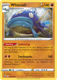 Whiscash 100/192 Rare card from Rebel Clash