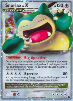 Snorlax LV.X 111/111 Rare Holo LV.X card from Rising Rivals