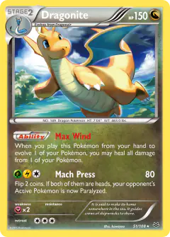 Dragonite 51/108 Rare card from Roaring Skies