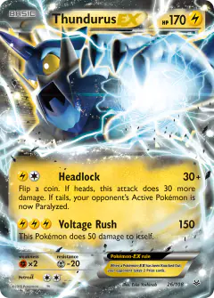 Thundurus-EX 26/108 Rare Holo EX card from Roaring Skies