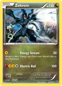Zekrom 64/108 Rare Holo card from Roaring Skies