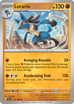 Lucario 114/198 Uncommon card from Scarlet & Violet Base