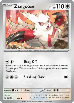 Zangoose 147/198 Uncommon card from Scarlet & Violet Base