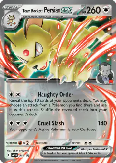 Team Rocket's Persian ex 218 Promo card from Scarlet & Violet Black Star Promos