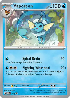 Vaporeon 168 Promo card from Scarlet & Violet Black Star Promos
