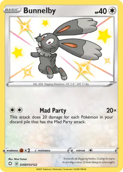 Bunnelby SV097/SV122 Rare Shiny card from Shining Fates