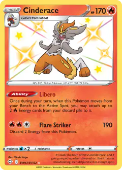 Cinderace SV017/SV122 Rare Shiny card from Shining Fates