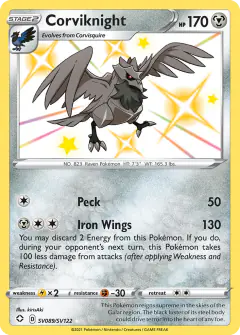 Corviknight SV089/SV122 Rare Shiny card from Shining Fates
