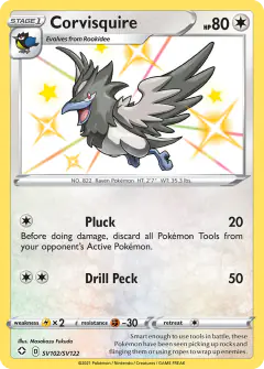 Corvisquire SV102/SV122 Rare Shiny card from Shining Fates