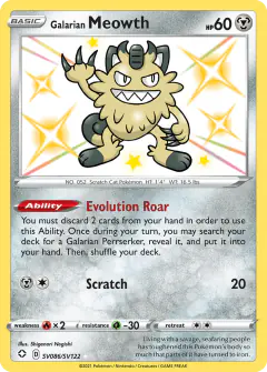 Galarian Meowth SV086/SV122 Rare Shiny card from Shining Fates