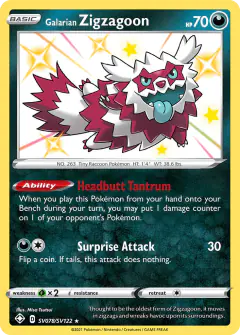 Galarian Zigzagoon SV078/SV122 Rare Shiny card from Shining Fates