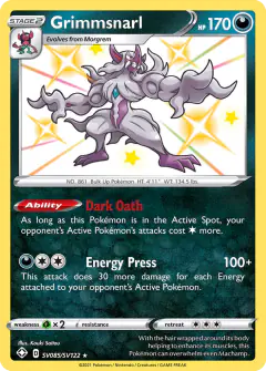 Grimmsnarl SV085/SV122 Rare Shiny card from Shining Fates