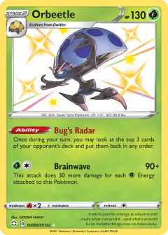 Orbeetle SV009/SV122 Rare Shiny card from Shining Fates