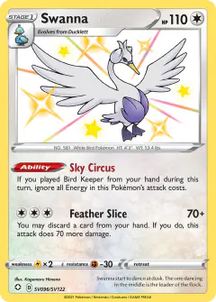 Swanna SV096/SV122 Rare Shiny card from Shining Fates