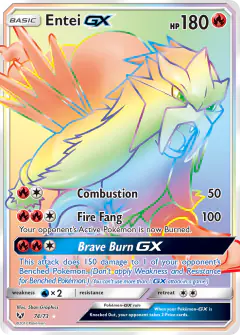 Entei-GX 74/73 Rare Rainbow card from Shining Legends