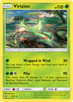 Virizion 8/73 Rare Holo card from Shining Legends
