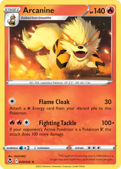 Arcanine 020/195 Rare card from Silver Tempest
