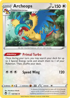 Archeops 147/195 Rare Holo card from Silver Tempest