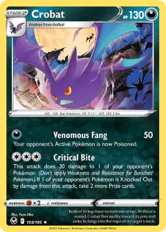 Crobat 105/195 Rare Holo card from Silver Tempest
