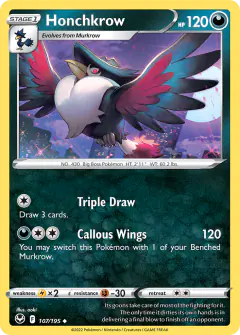Honchkrow 107/195 Uncommon card from Silver Tempest