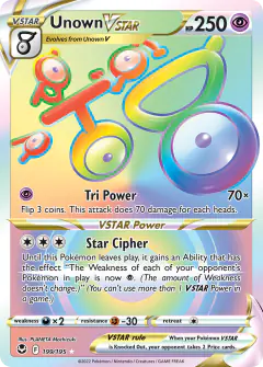 Unown VSTAR 199/195 Rare Rainbow card from Silver Tempest