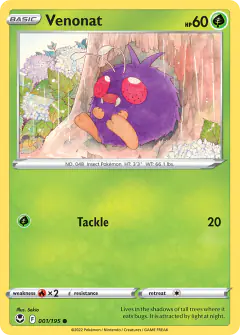 Venonat 001/195 Common card from Silver Tempest