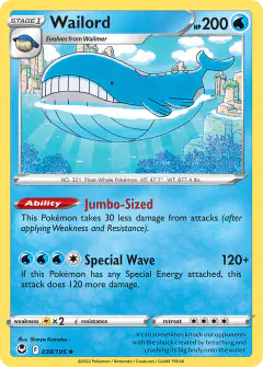 Wailord 038/195 Uncommon card from Silver Tempest