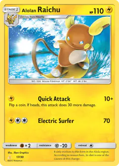 Alolan Raichu 17/30 Common card from SM Trainer Kit Alolan Raichu