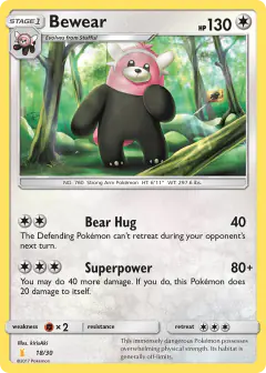 Bewear 18/30 Common card from SM Trainer Kit Alolan Raichu