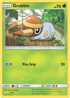 Grubbin 16/30 Common card from SM Trainer Kit Alolan Raichu