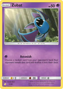 Zubat 11/30 Common card from SM Trainer Kit Alolan Raichu