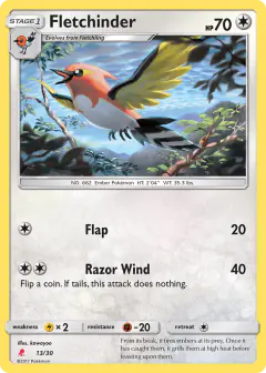 Fletchinder 13/30 Common card from SM Trainer Kit Lycanroc