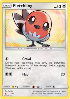 Fletchling 11/30 Common card from SM Trainer Kit Lycanroc
