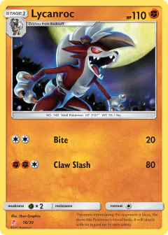 Lycanroc 16/30 Common card from SM Trainer Kit Lycanroc