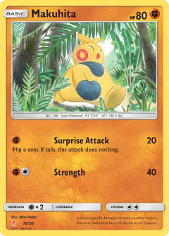 Makuhita 18/30 Common card from SM Trainer Kit Lycanroc