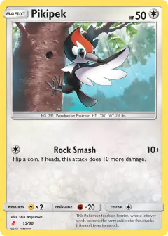 Pikipek 15/30 Common card from SM Trainer Kit Lycanroc