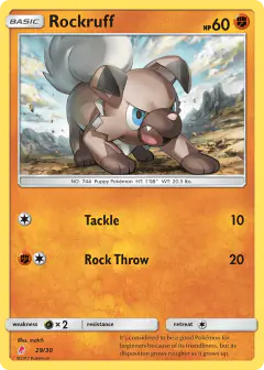 Rockruff 29/30 Common card from SM Trainer Kit Lycanroc