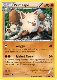 Primeape 53/114 Rare card from Steam Siege