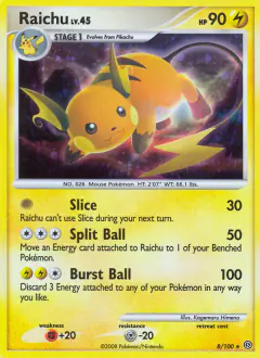 Raichu 8/100 Rare Holo card from Stormfront