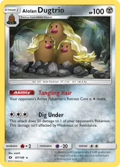 Alolan Dugtrio 87/149 Rare Holo card from Sun & Moon Base