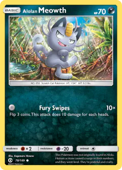 Alolan Meowth 78/149 Common card from Sun & Moon Base