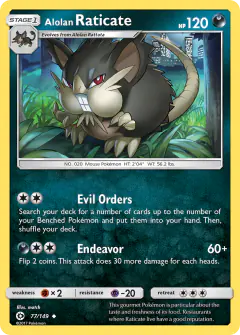 Alolan Raticate 77/149 Uncommon card from Sun & Moon Base
