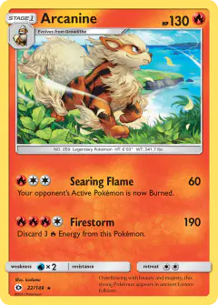 Arcanine 22/149 Rare Holo card from Sun & Moon Base