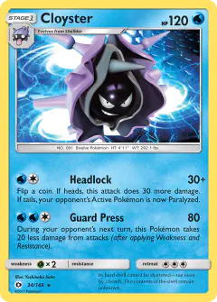 Cloyster 34/149 Rare card from Sun & Moon Base