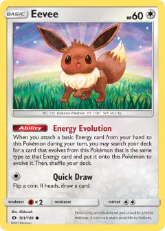 Eevee 101/149 Common card from Sun & Moon Base