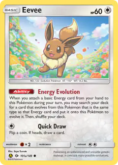 Eevee 101a/149 Common card from Sun & Moon Base