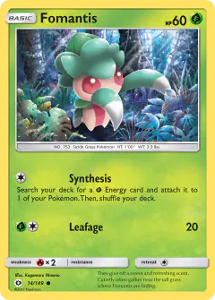 Fomantis 14/149 Common card from Sun & Moon Base