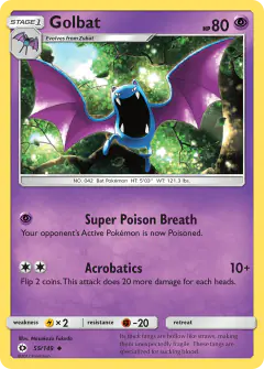 Golbat 55/149 Uncommon card from Sun & Moon Base