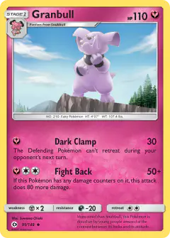 Granbull 91/149 Uncommon card from Sun & Moon Base